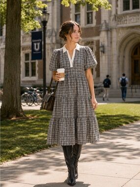 english factory plaid midi dress A Pretty Plaid Midi Dress